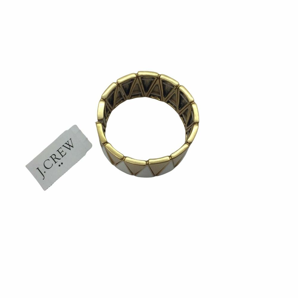 J. Crew Women's Gold Tone White Stretch Mod Colorblock Bangle Bracelet Size 7" - Picture 2 of 14